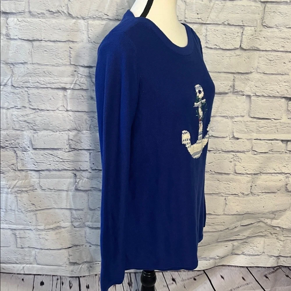Talbots Sweater Anchor Holiday Size Medium Blue